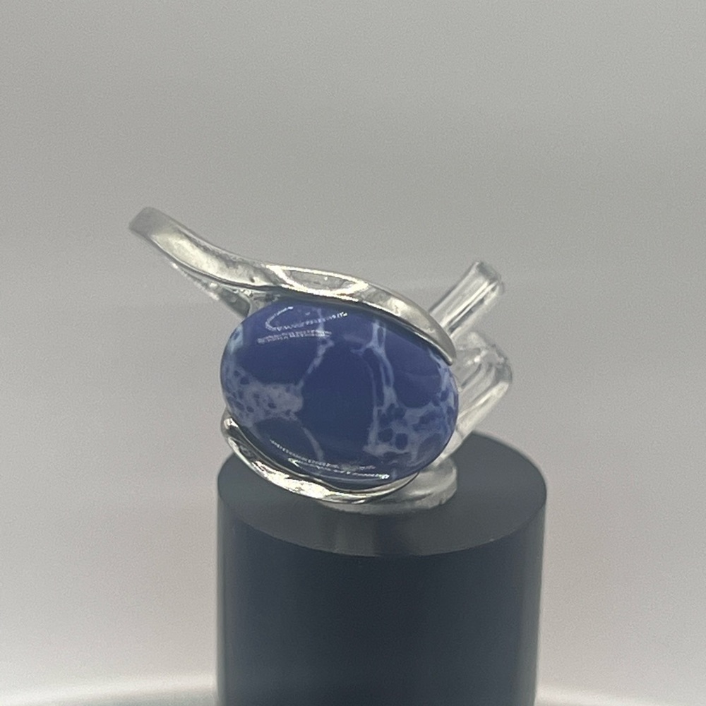 Brand New Sodalite Silver Ring with White Calcite Inclusions